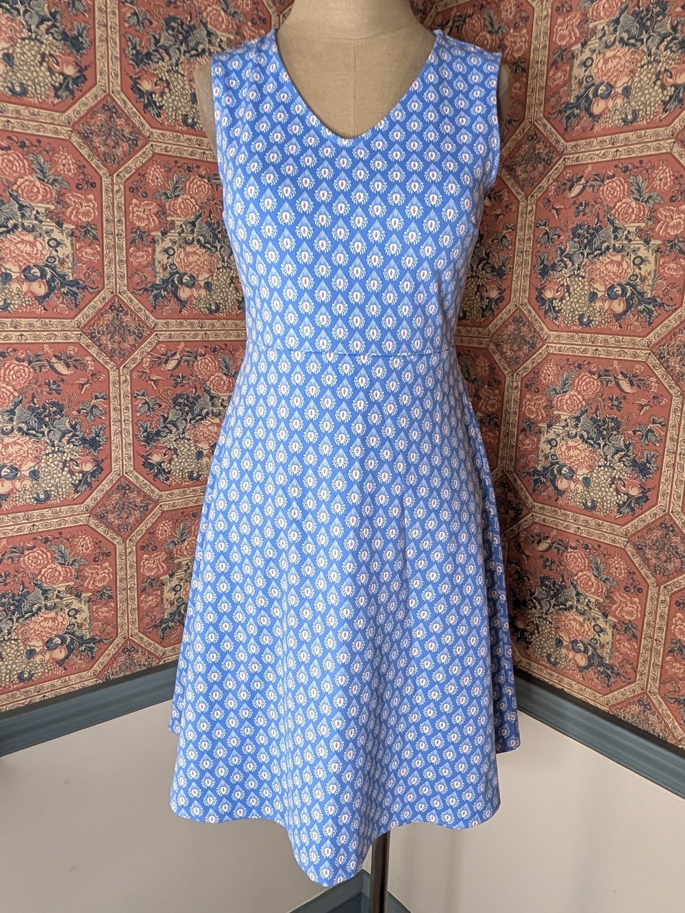 Talbots Sky Blue Sleeveless Printed Midi Dress